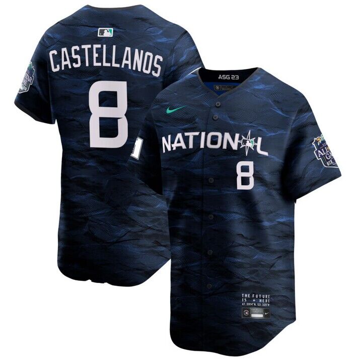 Men's Philadelphia Phillies #8 Nick Castellanos Royal 2023 All-star Cool Base Stitched Jersey Men's Philadelphia Phillies #8 Nick Castellanos Royal 2023 All-star Cool Base Stitched Jersey